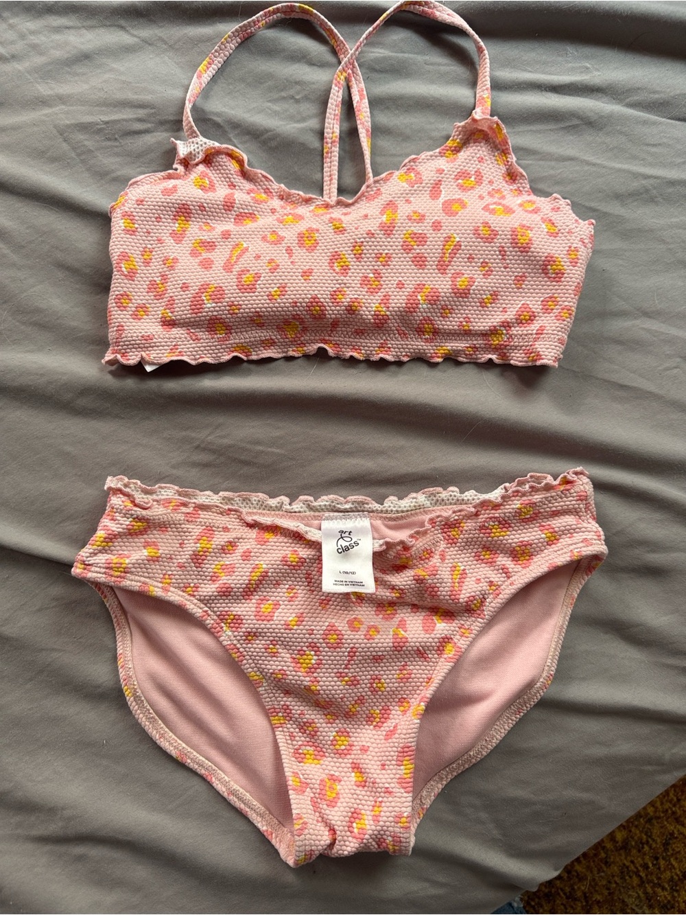 art class Pink Floral Spot Kids Swim Bikini with Yellow Accents